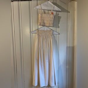Faithfull the Brand Cream Smocked Crop Top and Maxi Skirt Set